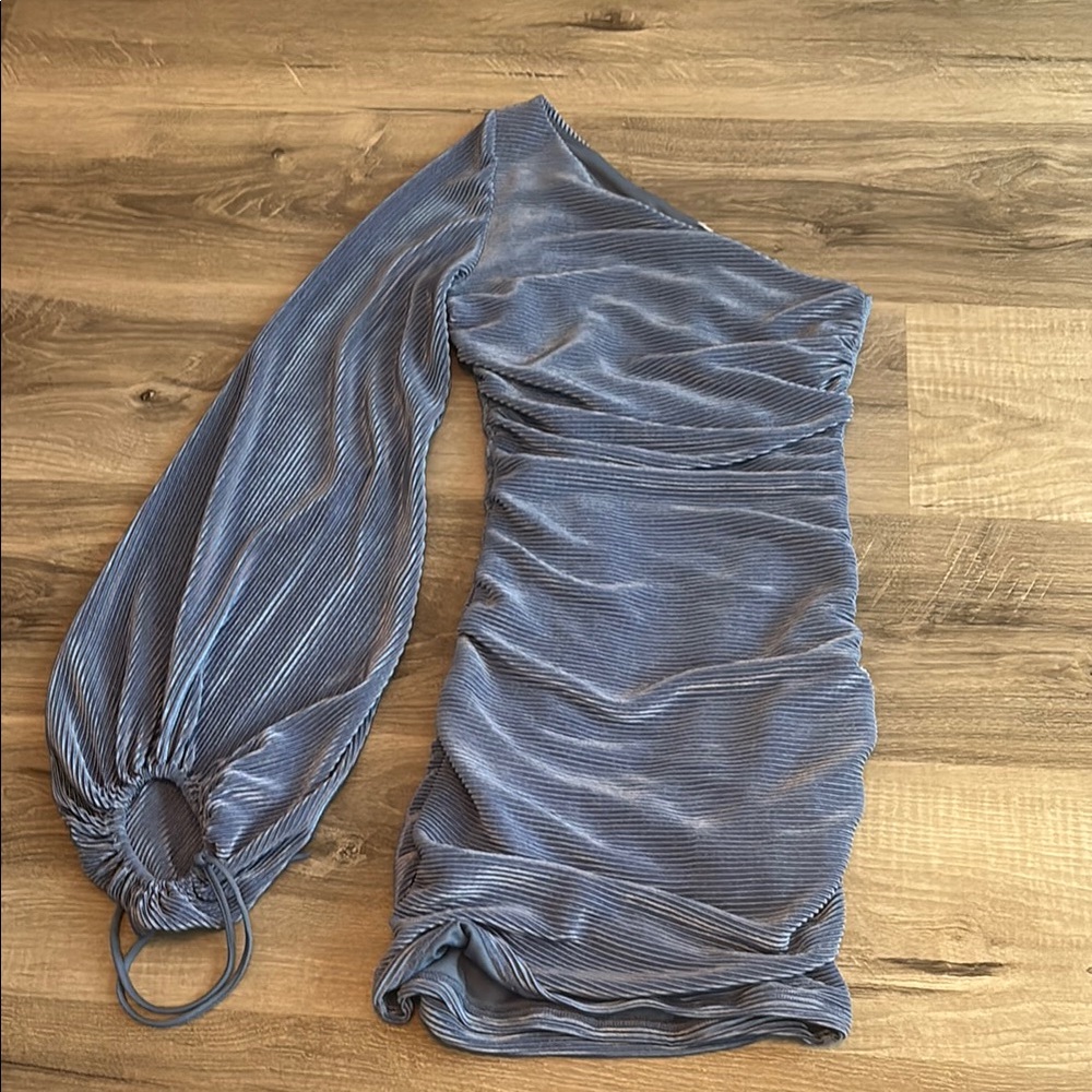 Lucy in the Sky One-Shoulder Blue Ruched Dress